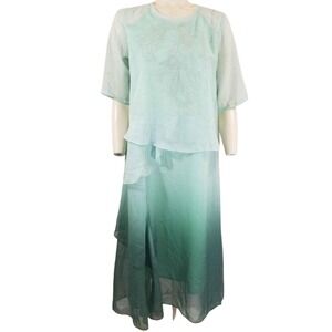 NWT Floryday Maxi Dress Boho Ombre Embroidered Sheer Overlay‎ Mint Green Medium